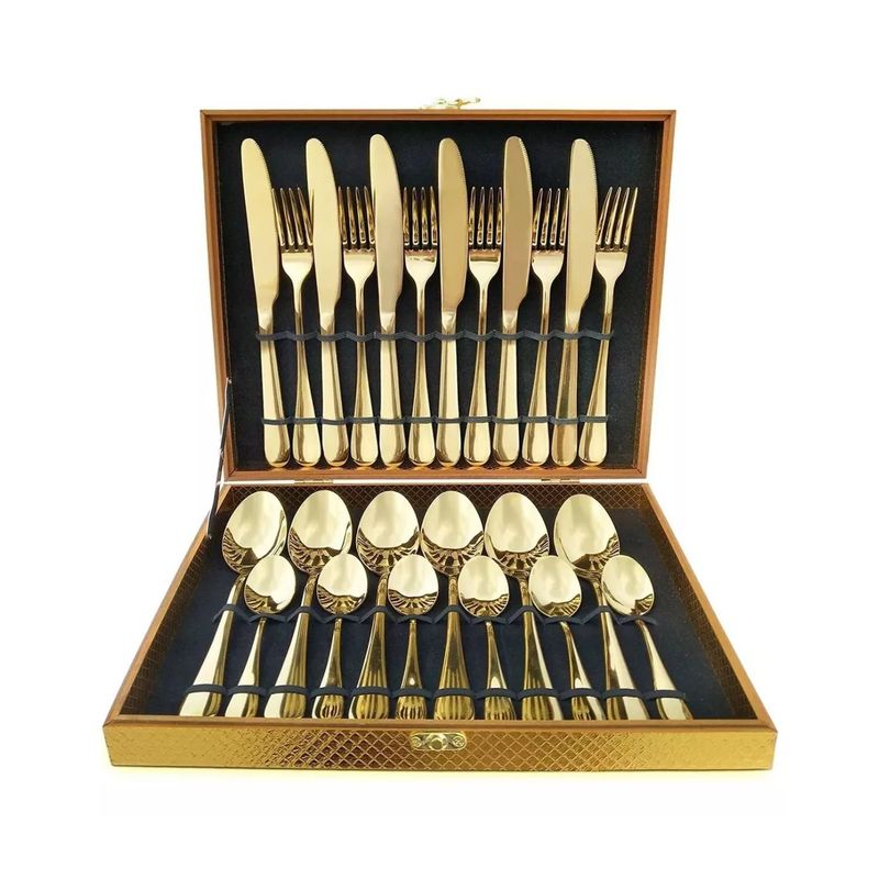 IMPORTCLICK - Set Maleta Juego Cubiertos 24 Piezas Dorado - Dorado