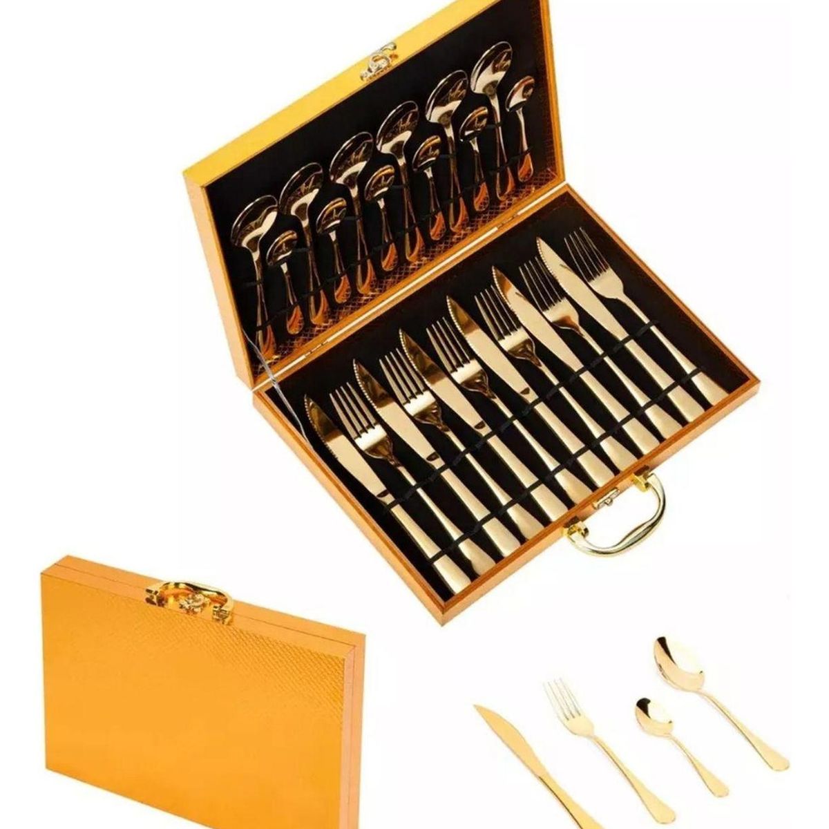 IMPORTCLICK - Set Maleta Juego Cubiertos 24 Piezas Dorado - Dorado