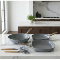 Bateria De Cocina 5 Piezas Antiadherente Ceramica Marmolada