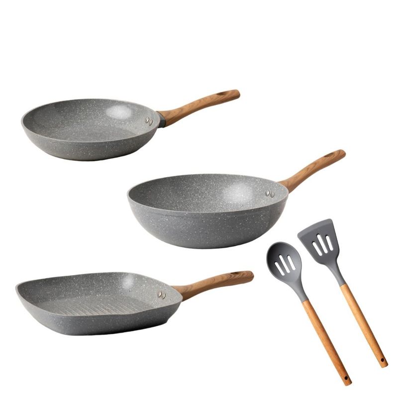 GENERICO - Bateria De Cocina 5 Piezas Antiadherente Ceramica Marmolada