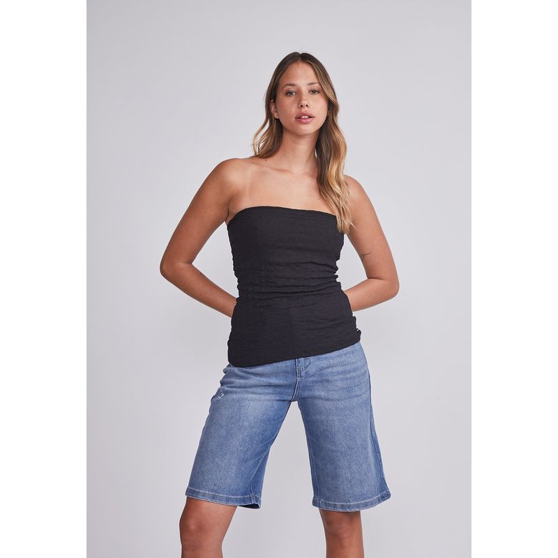 SIOUX - Peto Mujer Negro Strapless Texturado Sioux