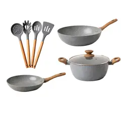 GENERICO - Bateria De Cocina 8 Piezas Antiadherente Ceramica Marmolada