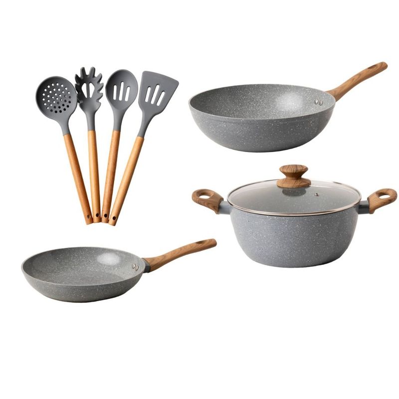 GENERICO - Bateria De Cocina 8 Piezas Antiadherente Ceramica Marmolada