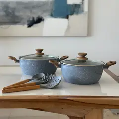 GENERICO - Bateria De Cocina 7 Piezas Antiadherente Ceramica Marmolada
