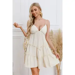 GENERICO - Vestido Corto Sexy Verano Mujer Escote V Fiesta Casual Pabilos 330