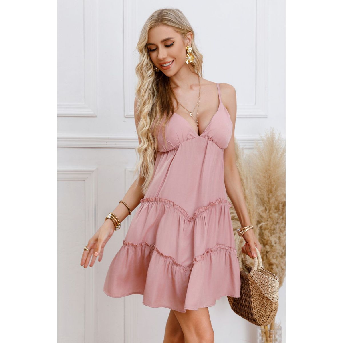 LIKE SHOP - Vestido Corto Sexy Verano Mujer Escote V Fiesta Casual Pabilos 330