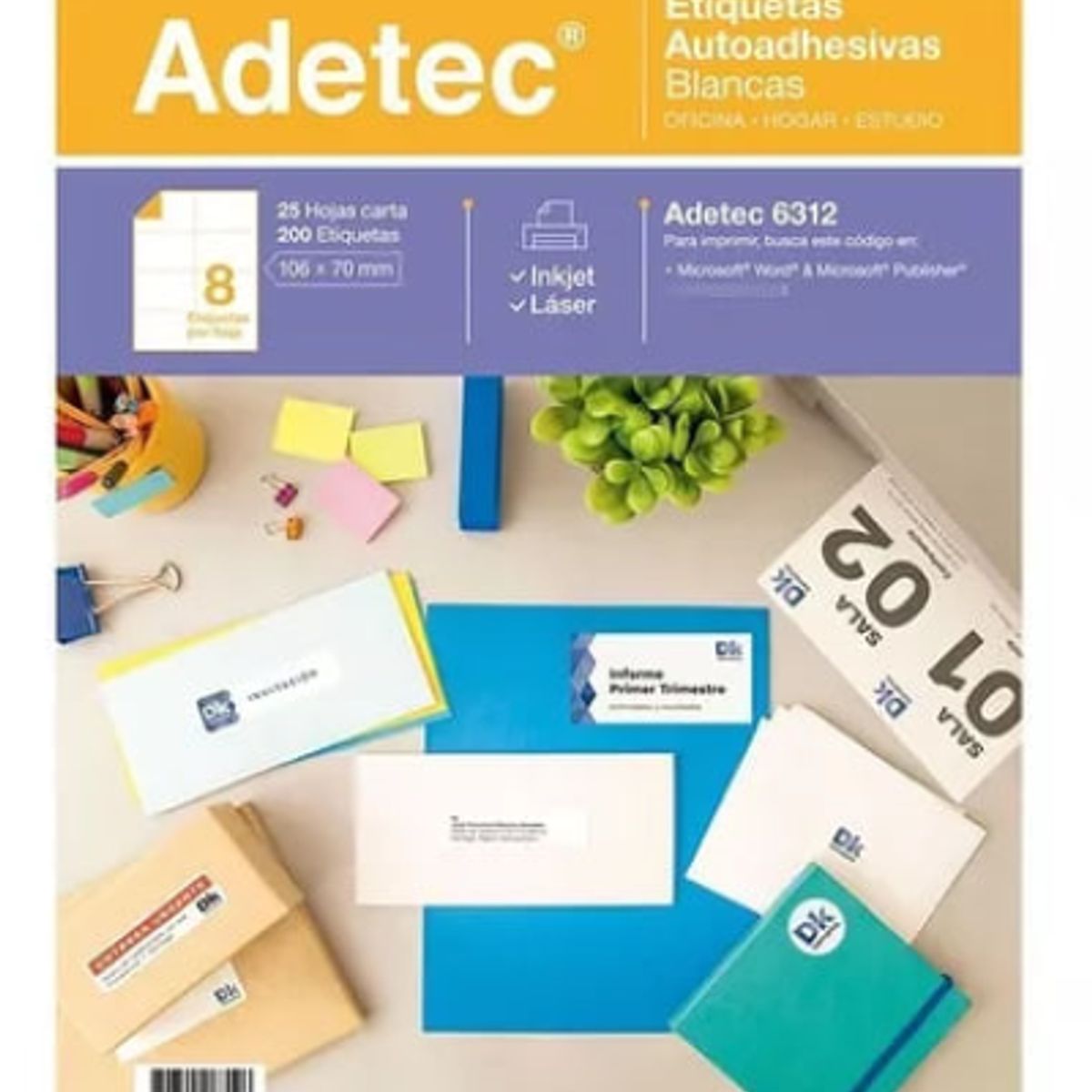 ADETEC - Papel Para Impresora 200 Etiquetas Autoadhesivas Blancas