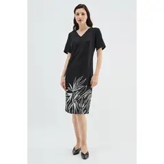 MA GRIFFE - Vestido Lino Estampado Negro Magriffe