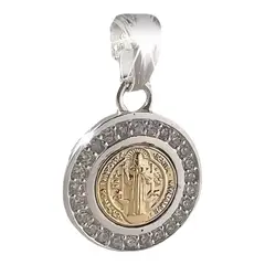 GENERICO - Colgante san benito plata 925 grande oro 14k circones + cadena 50 cm