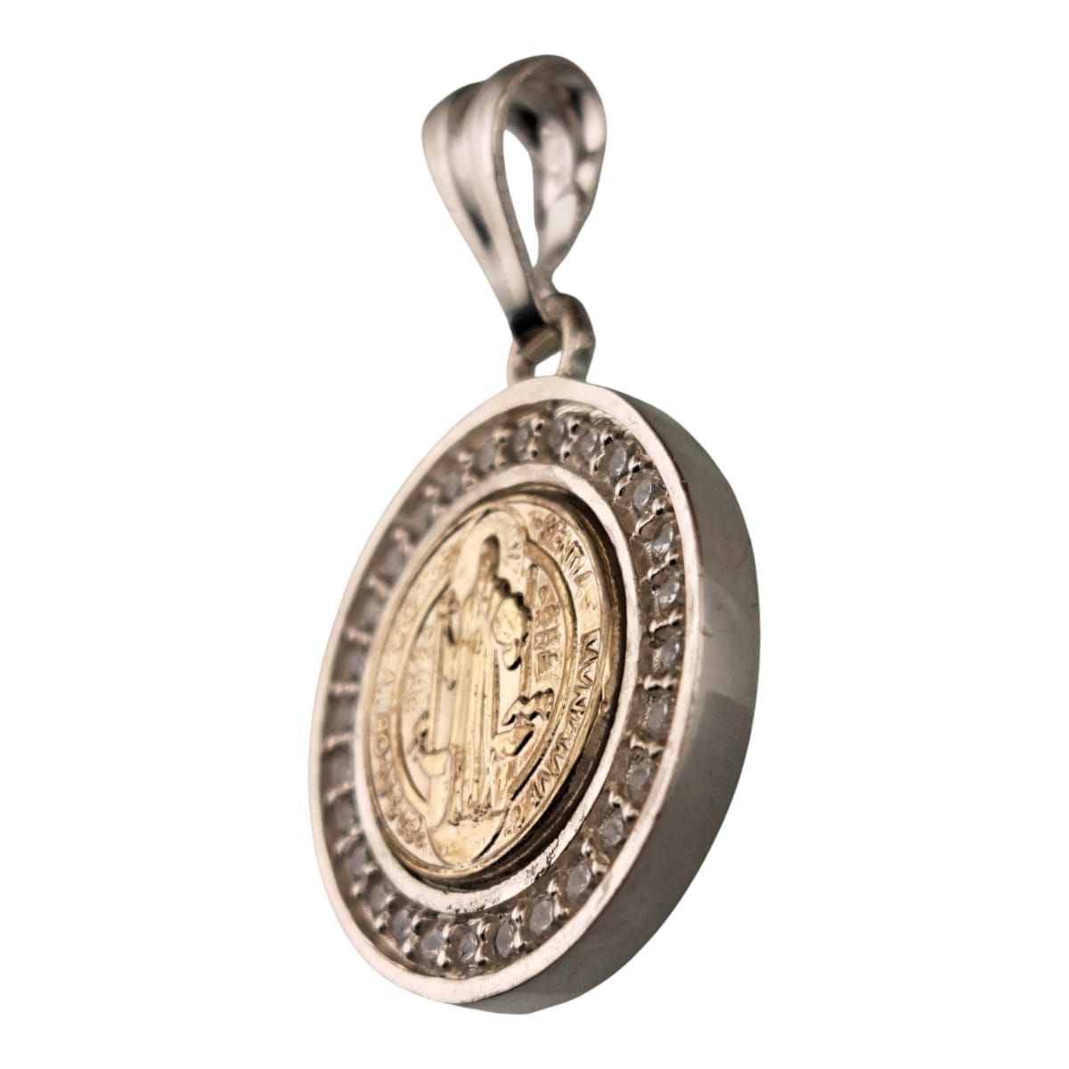 GENERICO - Colgante san benito plata 925 y oro 14k  circones cadena mediana mujer