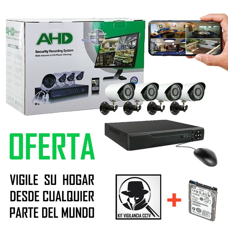 JORDAN - Kit de 4 Cámaras de Vigilancia + Disco Duro de 500GB