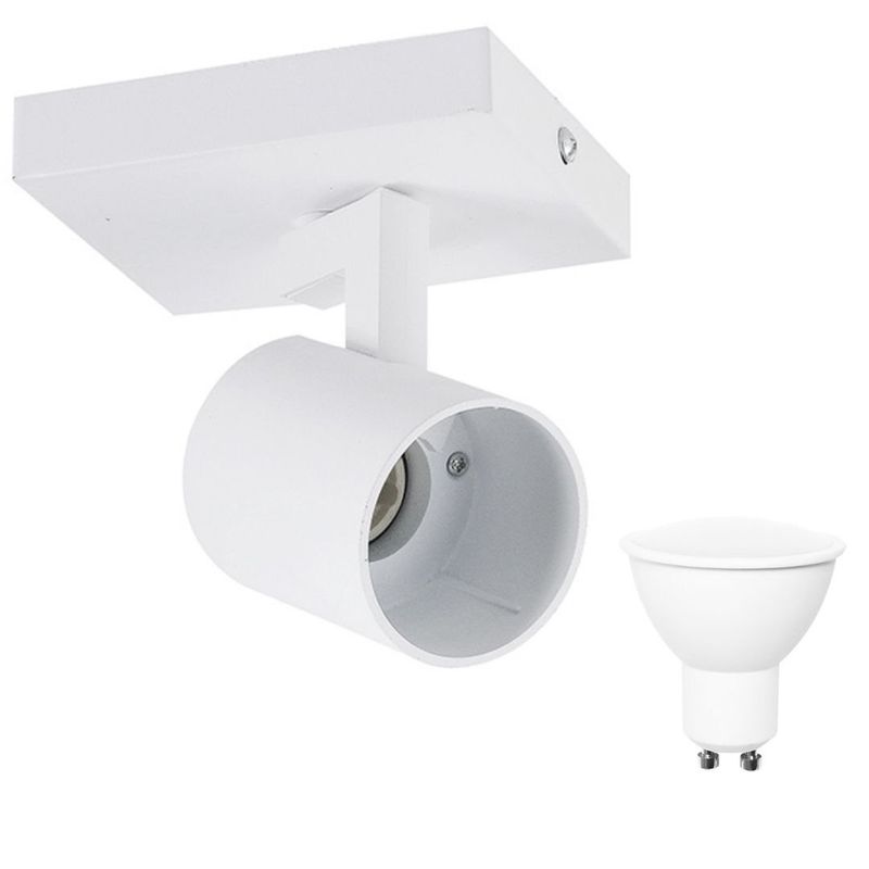 WANT - Foco Aplique Porta Gu10 Blanco + Ampolleta 7w Cert Sec Luz fria