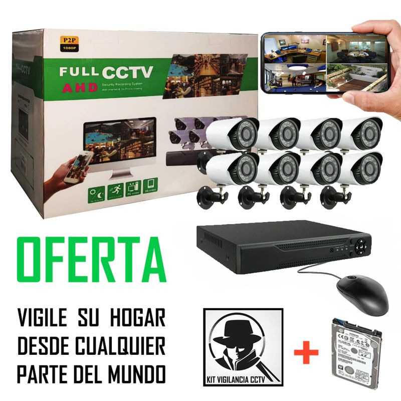 JORDAN - Kit de 8 Cámaras de Vigilancia + Disco de 500 GB