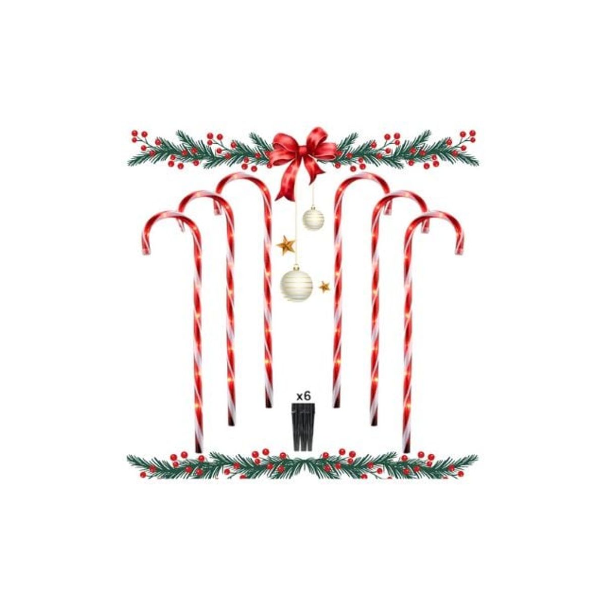 UNIVERSAL - Pack 6 Bastones De Caramelo Grandes Para Exteriores con Panel Solar