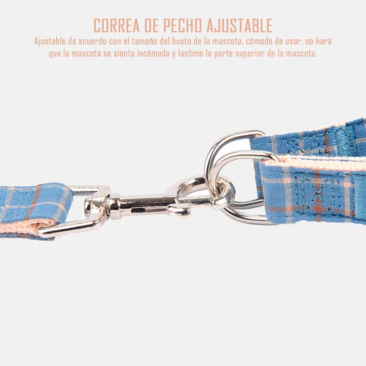 GENERICO - Arnes Pechera + Correa Tela Mascotas Perros Gatos Azul
