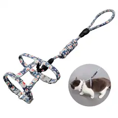 GENERICO - Arnes Ajustable + Correa Mascotas Perros-Gatos Flores Azul