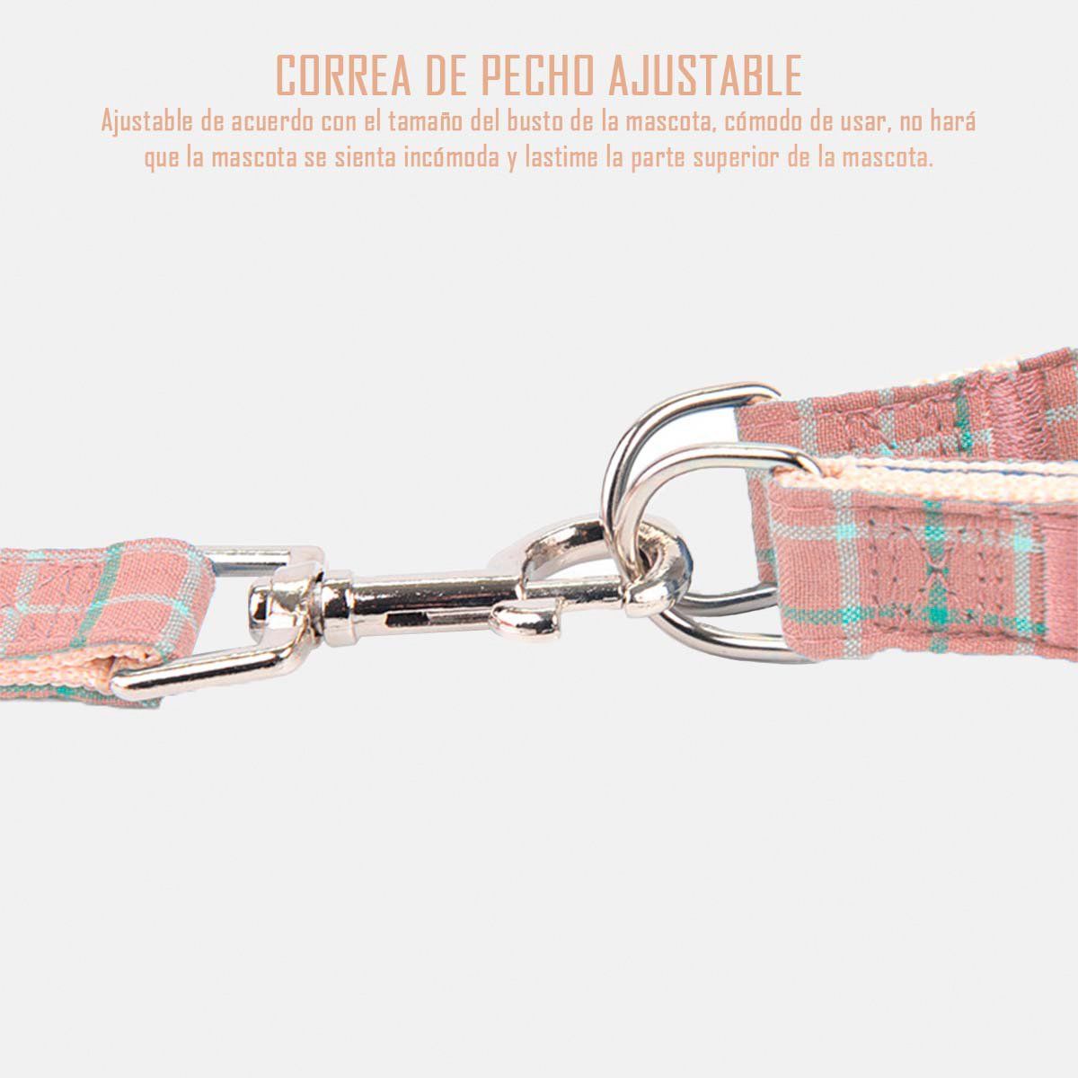 GENERICO - Arnes Pechera + Correa Tela Mascotas Perros Gatos Rosado
