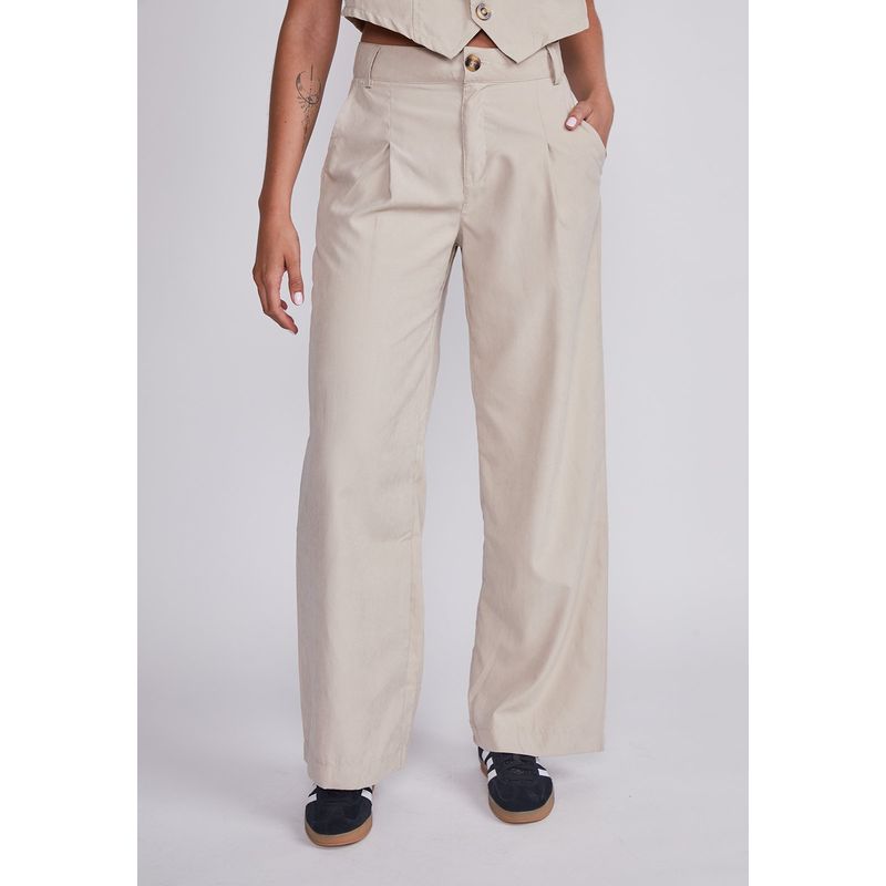 SIOUX - Pantalón Mujer Beige Liviano Pinzas Sioux