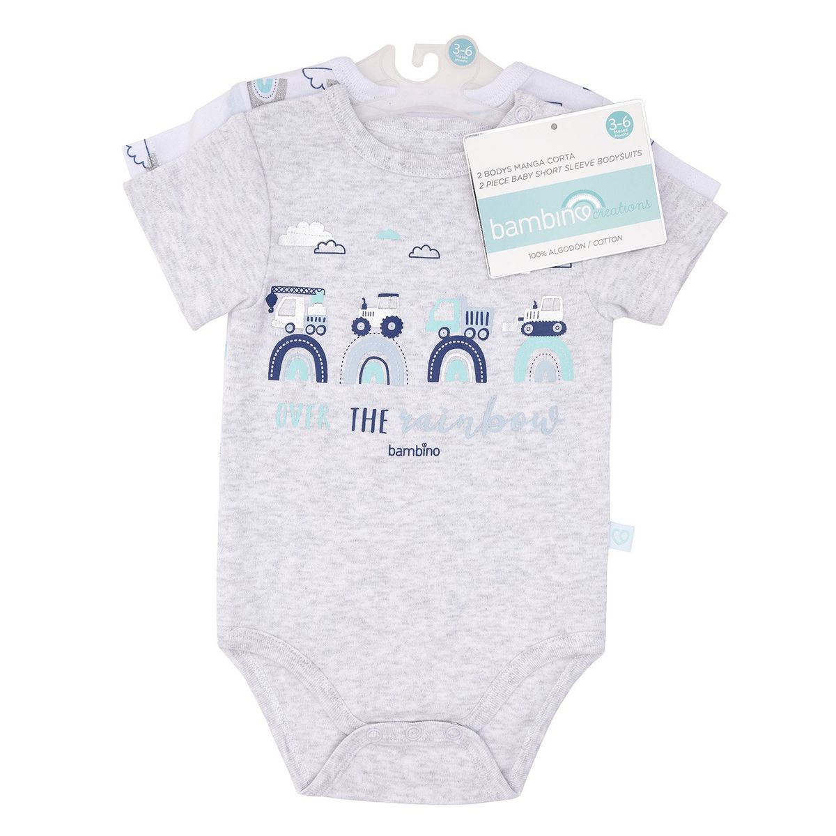 BAMBINO - Set 2 Bodys Manga Corta Gris Transportes Niño 0-3 Meses