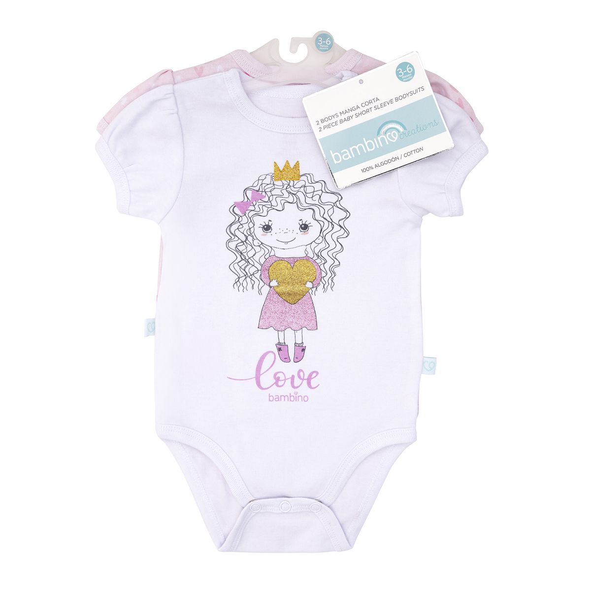 BAMBINO - Set 2 Bodys Manga Corta Rosado Princesa Niña 0 - 3 Meses