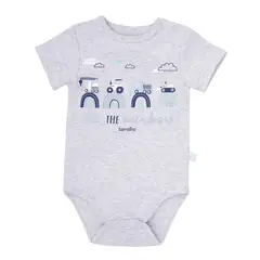 BAMBINO - Set 2 Bodys Manga Corta Gris Transportes Niño 9-12 Meses