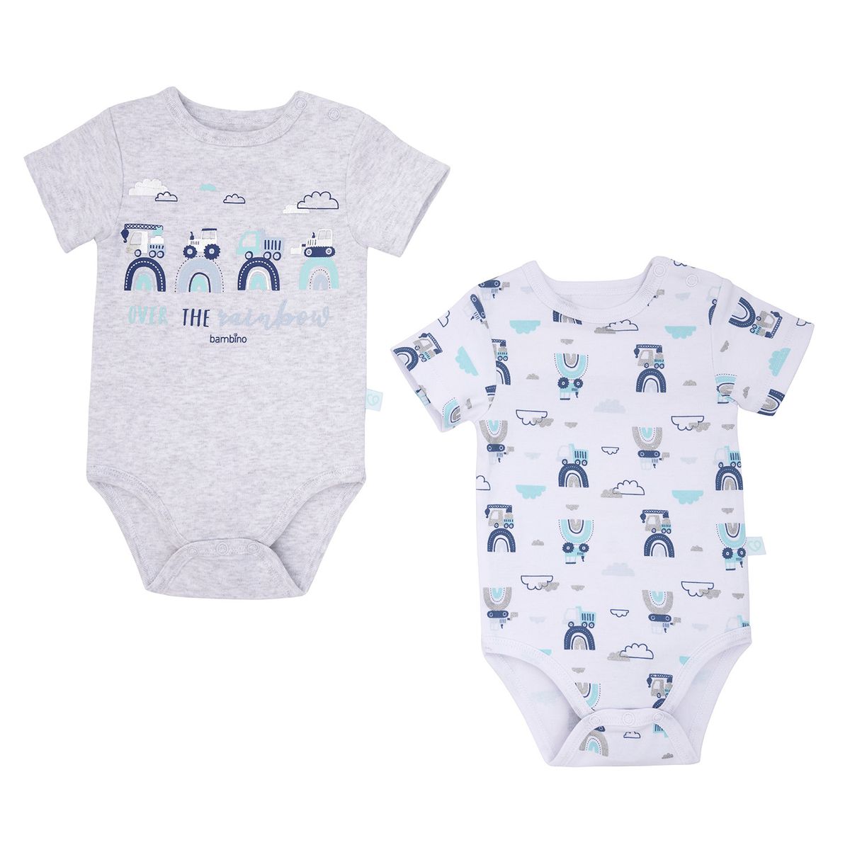 BAMBINO - Set 2 Bodys Manga Corta Gris Transportes Niño 3-6 Meses