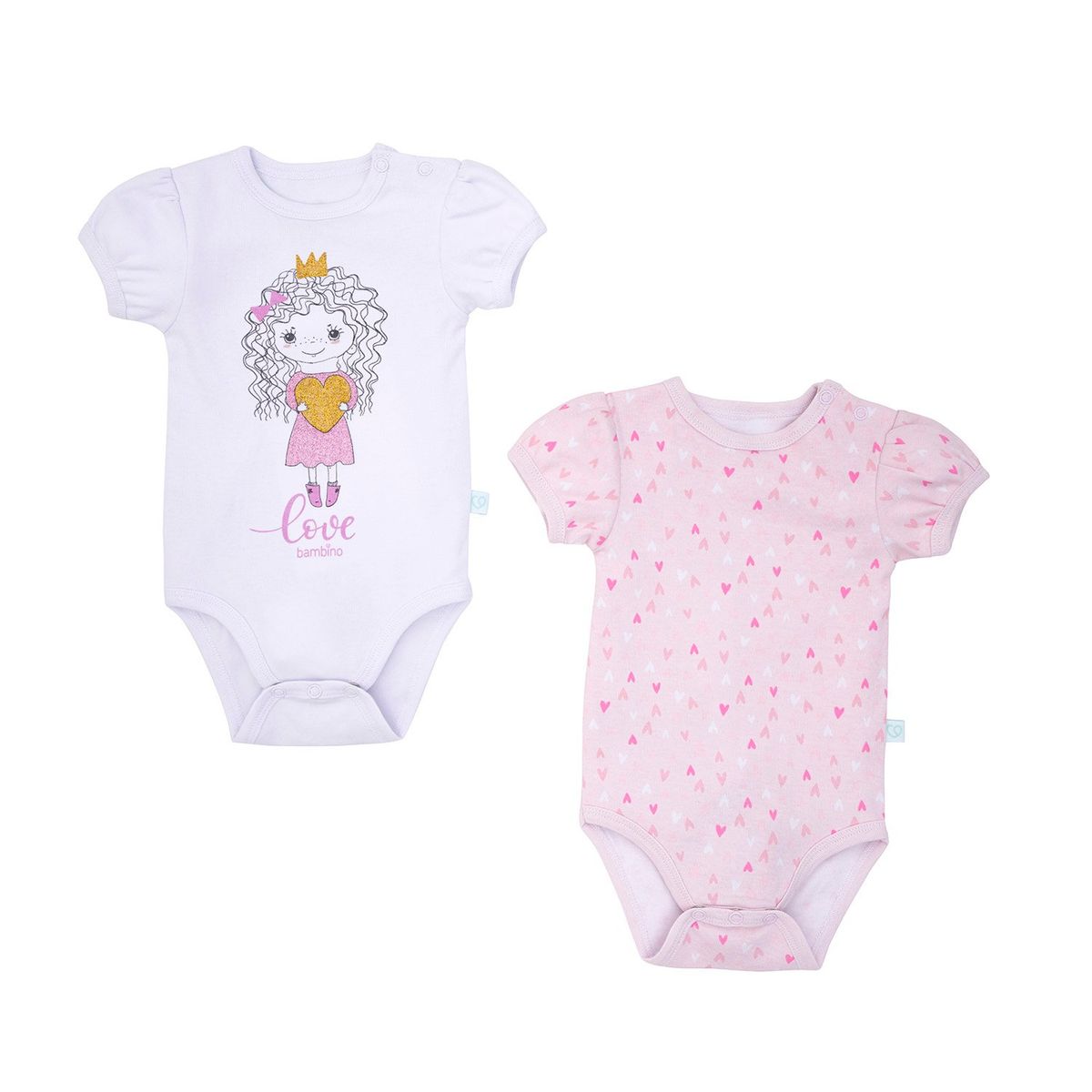 BAMBINO - Set 2 Bodys Manga Corta Rosado Princesa Niña 12 - 18 Meses