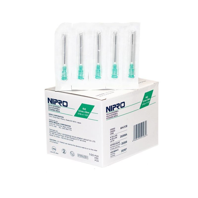 NIPRO - Aguja Hipodermica Nipro 21g X 1 1/2 Caja 100 Unidades