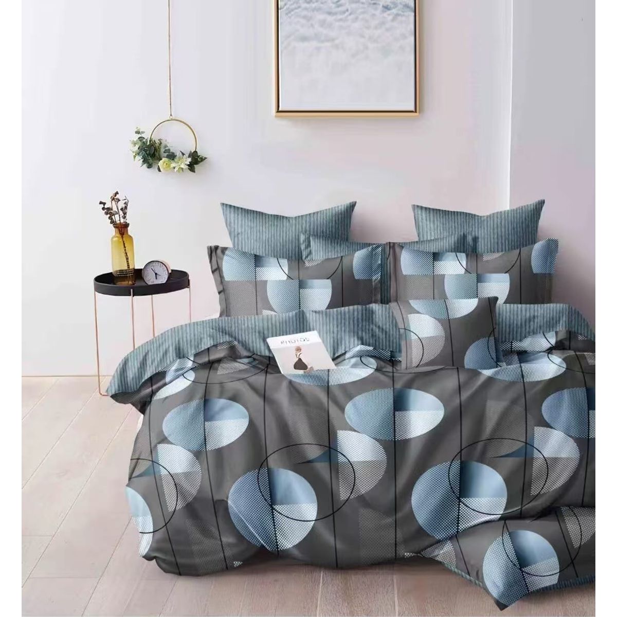 GENERICO - SABANAS DE GENERO 1.5 PLAZAS CON DISEÑO GRIS CIRCULOS TF