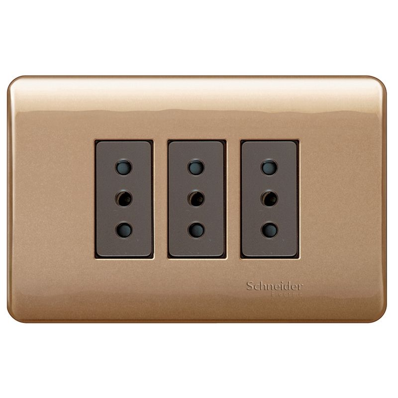 SCHNEIDER ELECTRIC - ENCHUFE TRIPLE 2P+T 10A 250V DORADOCAFÉ GENESIS Schneider
