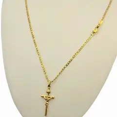 GENERICO - Cadena ORO 18K Laminado Tejido Fígaro con Crucifijo de Cristo