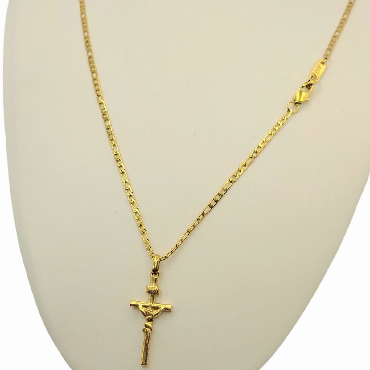 GENERICO - Cadena ORO 18K Laminado Tejido Fígaro con Crucifijo de Cristo