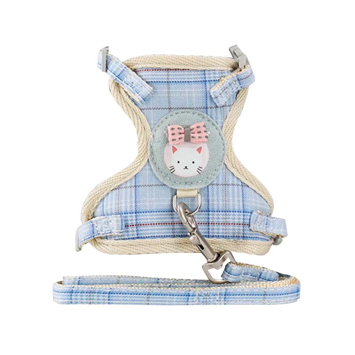 GENERICO - Arnes Pechera + Correa Para Mascotas Diseño Gato Celeste