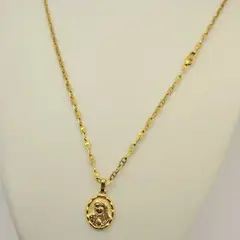 GENERICO - Cadena ORO 18K Laminado Tejido Ancla con Virgen de Guadalupe