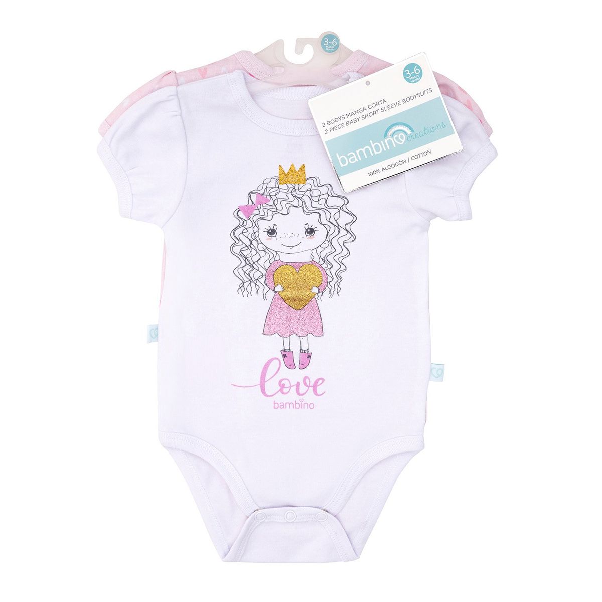 BAMBINO - Set 2 Bodys Manga Corta Rosado Princesa Niña 6 - 9 Meses