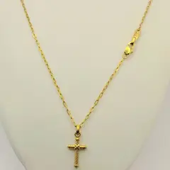 GENERICO - Cadena ORO 18K Laminado Tejido Clip con Cruz Vintage