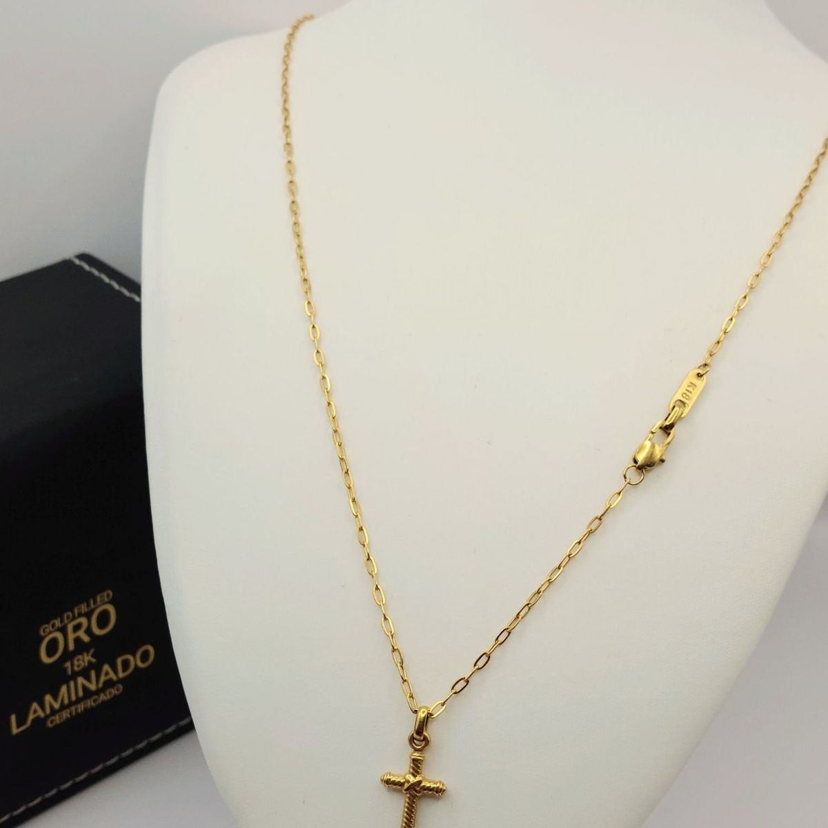 GENERICO - Cadena ORO 18K Laminado Tejido Clip con Cruz Vintage