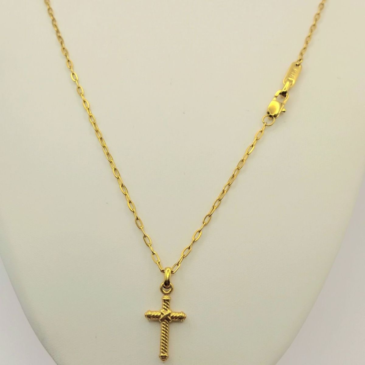 GENERICO - Cadena ORO 18K Laminado Tejido Clip con Cruz Vintage