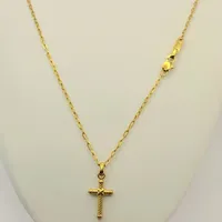 Cadena ORO 18K Laminado Tejido Clip con Cruz Vintage