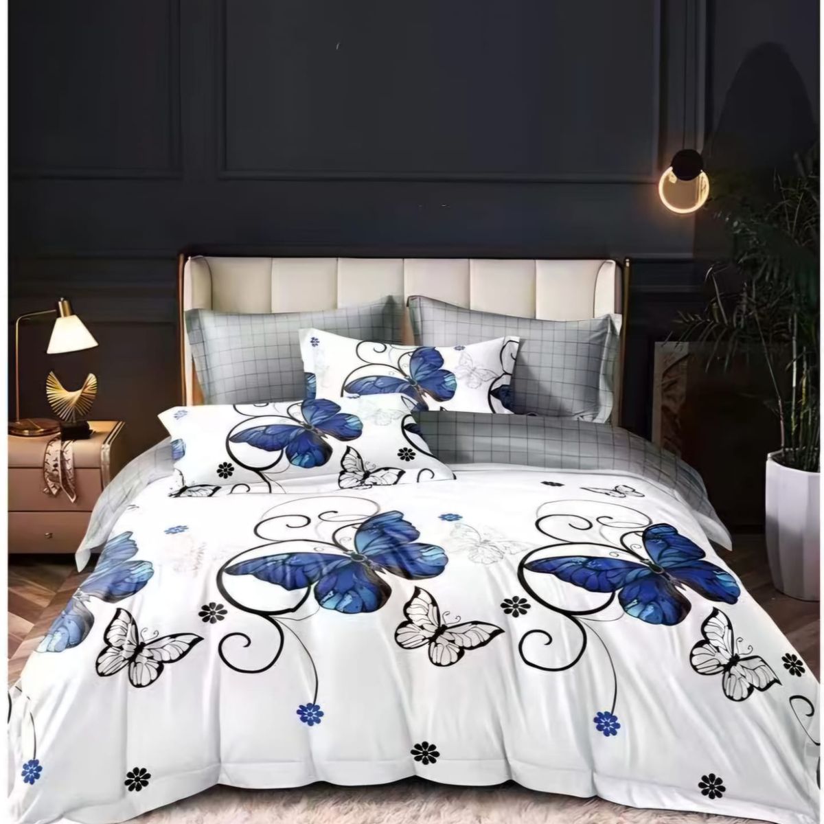 GENERICO - SÁBANAS DE GENERO 1.5 PLAZAS CON DISEÑO DE MARIPOSAS AZUL TF