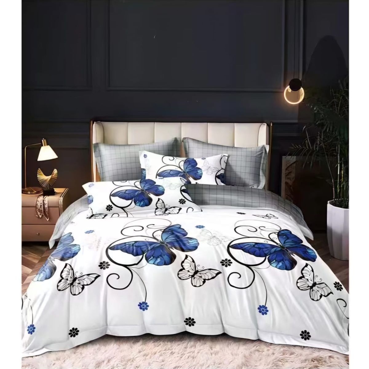 GENERICO - SÁBANAS DE GENERO 1.5 PLAZAS CON DISEÑO DE MARIPOSAS AZUL TF