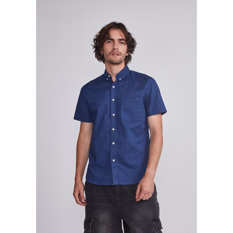 SIOUX - Camisa Hombre Azul Lino Slim Sioux