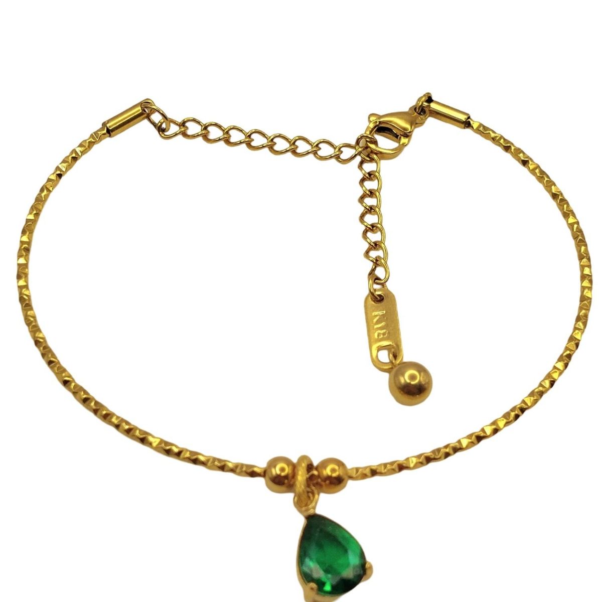 GENERICO - Brazalete ORO 18K Laminado con Gota de Esmeralda