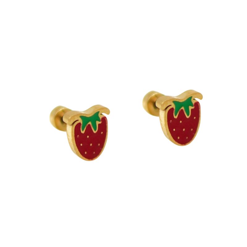 ELBAULDEJUMA - Aros de seguridad frutilla veraniega niña fresa chapada en oro 18K