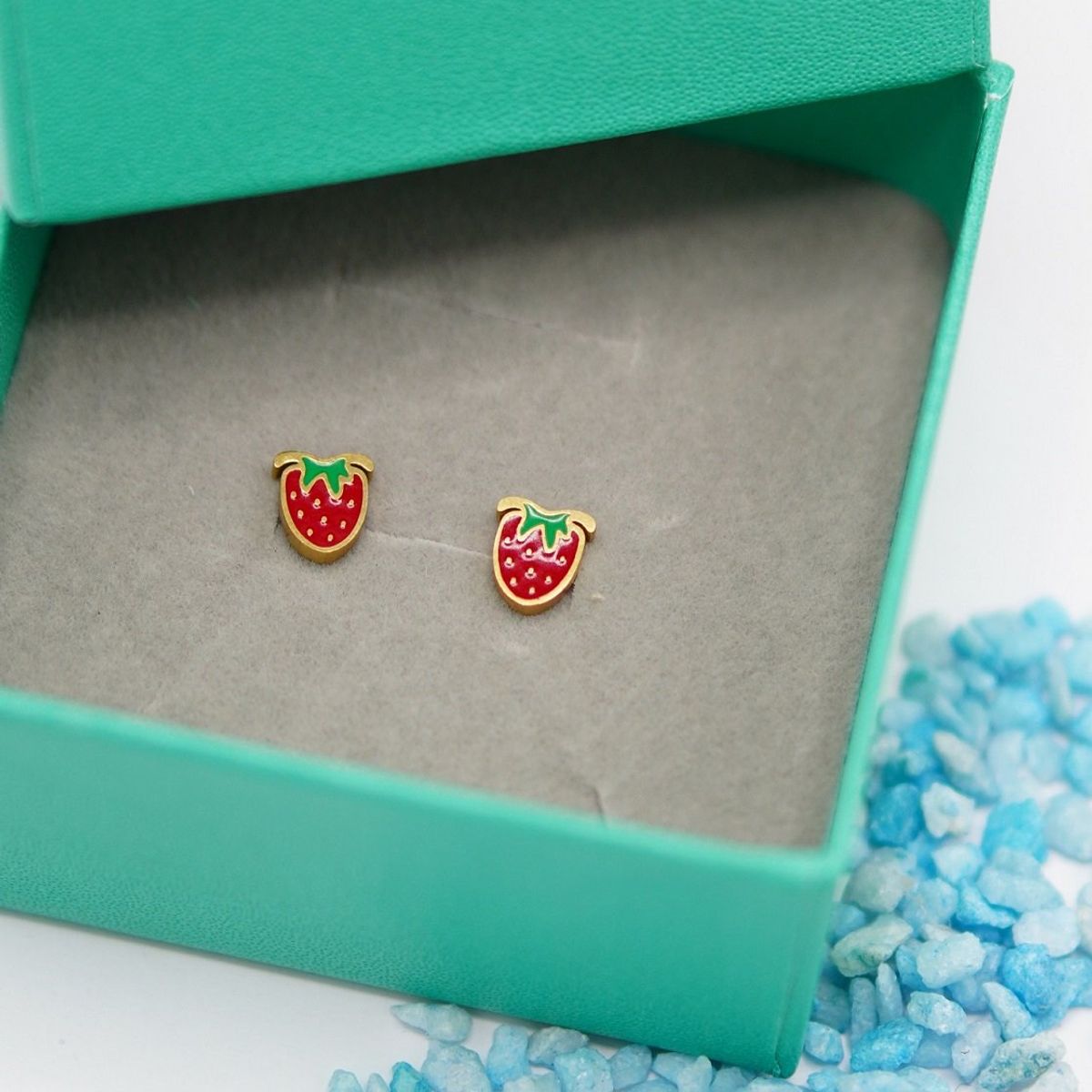 ELBAULDEJUMA - Aros de seguridad frutilla veraniega niña fresa chapada en oro 18K