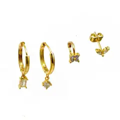 ELBAULDEJUMA - Pack de 4 aros argollas punto de luz bañadas en oro 18k