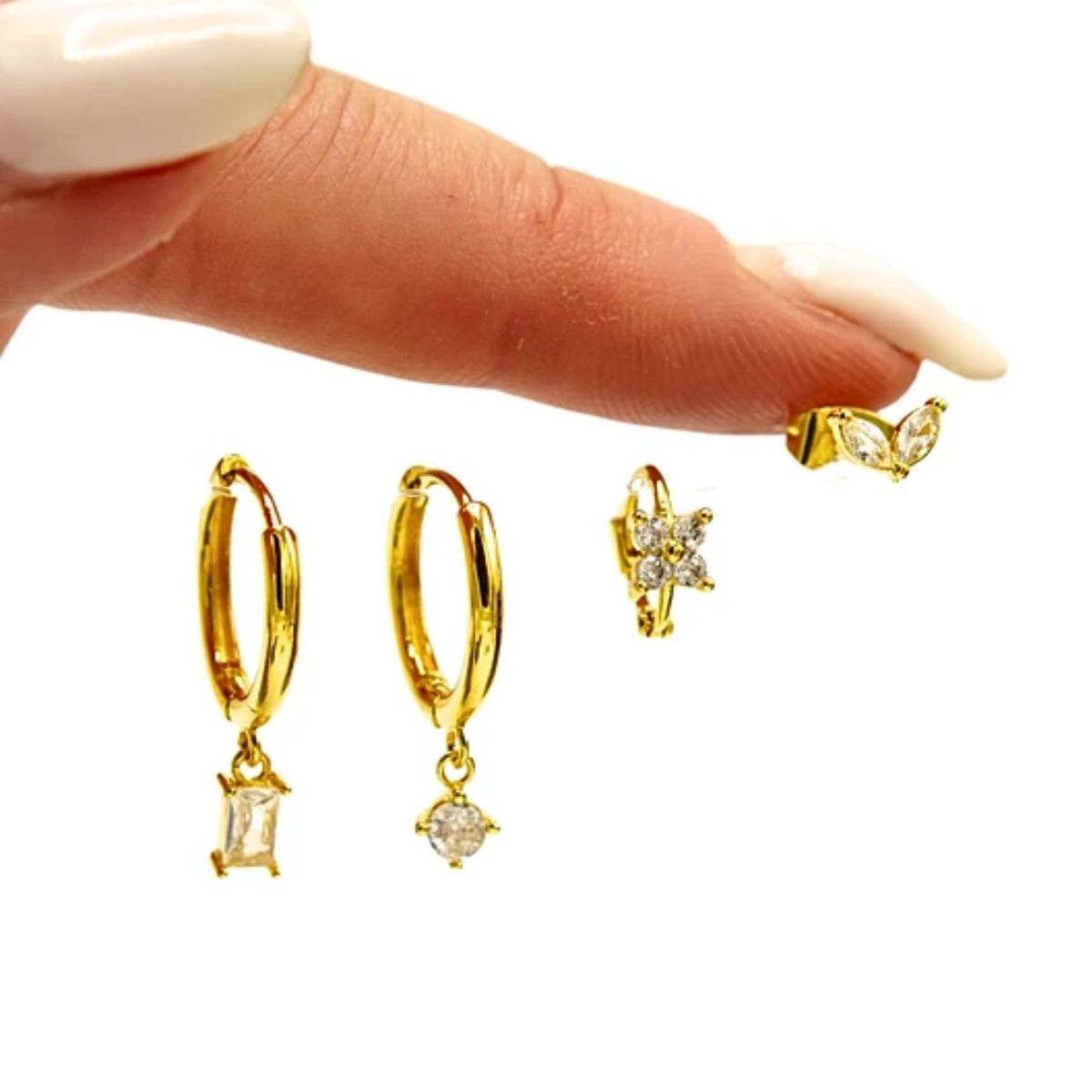 ELBAULDEJUMA - Pack de 4 aros argollas punto de luz bañadas en oro 18k