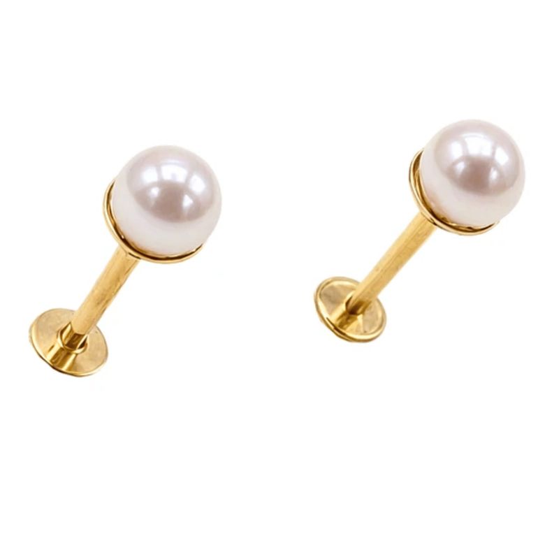 ELBAULDEJUMA - Aros perlas de seguridad titanio ASTM F136 chapados en oro 18k