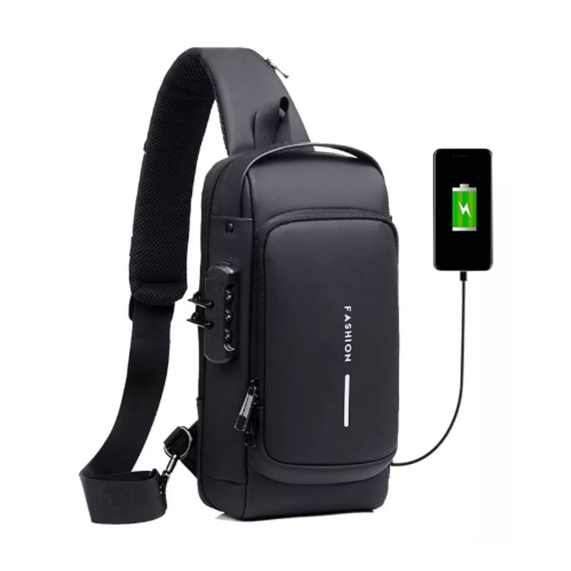 GENERICO - Bolso Mochila Bandolero Negro Antirrobo Impermeable con Puerto USB