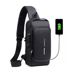 GENERICO - Bolso Bandolera Negro Antirrobo Impermeable Hombre con Puerto USB